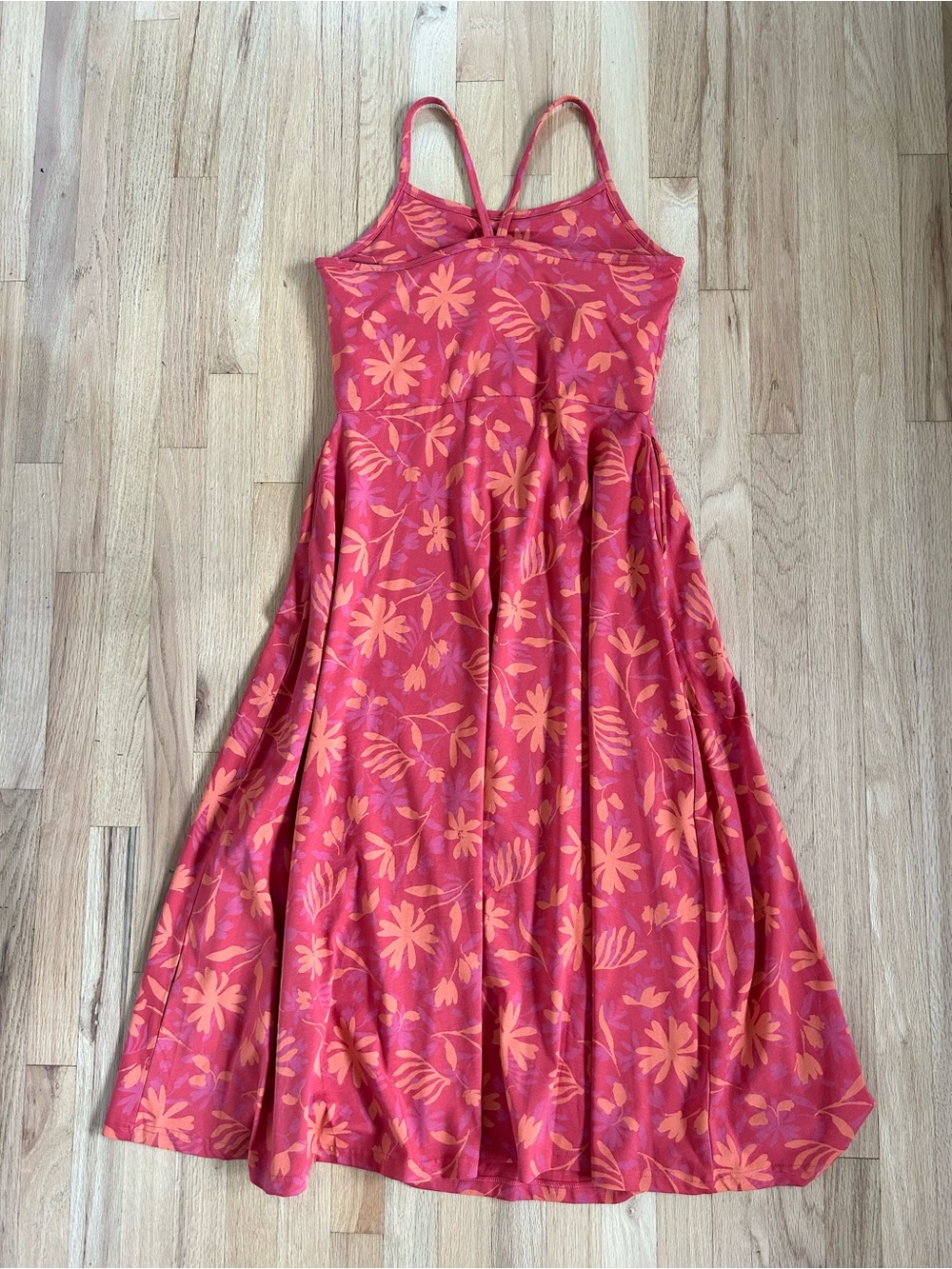 PACT fit and flare y-back midi dress red floral organic cotton size L - Picture 10 of 10